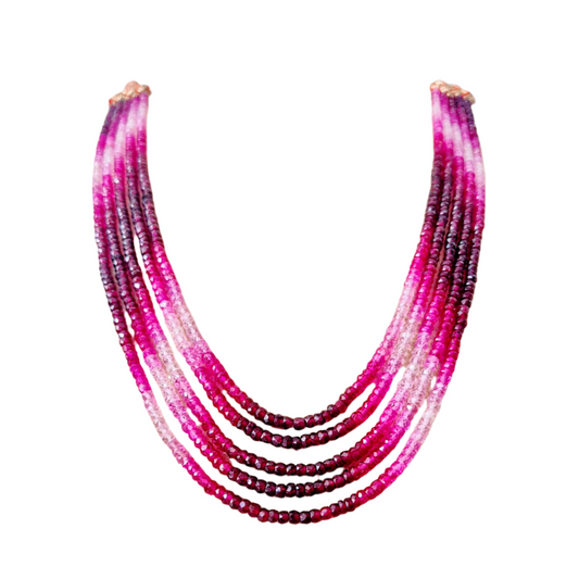 Natural rubies gemstones, in rich hues of pomegranate red and rose pink rubies makes this necklace