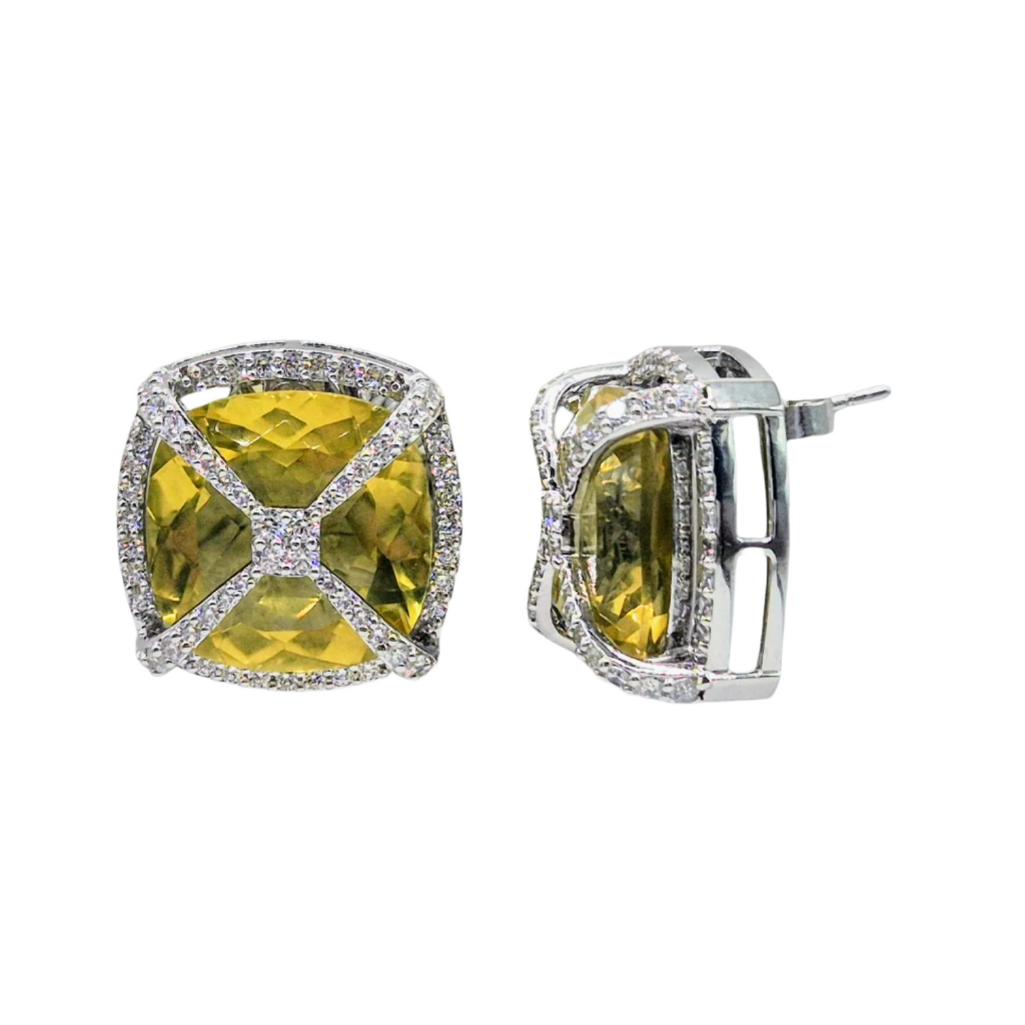 Natural Lemon Topaz Gemstones with Cubic Zirconia in 925 Silver, in a geometric design
