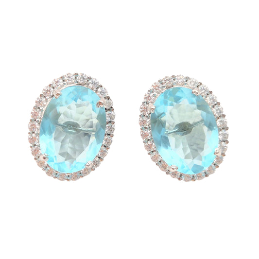 Aqua Blue Hydro quartz with Cubic Zirconia in 925 Silver, elite eartops (Made to order)