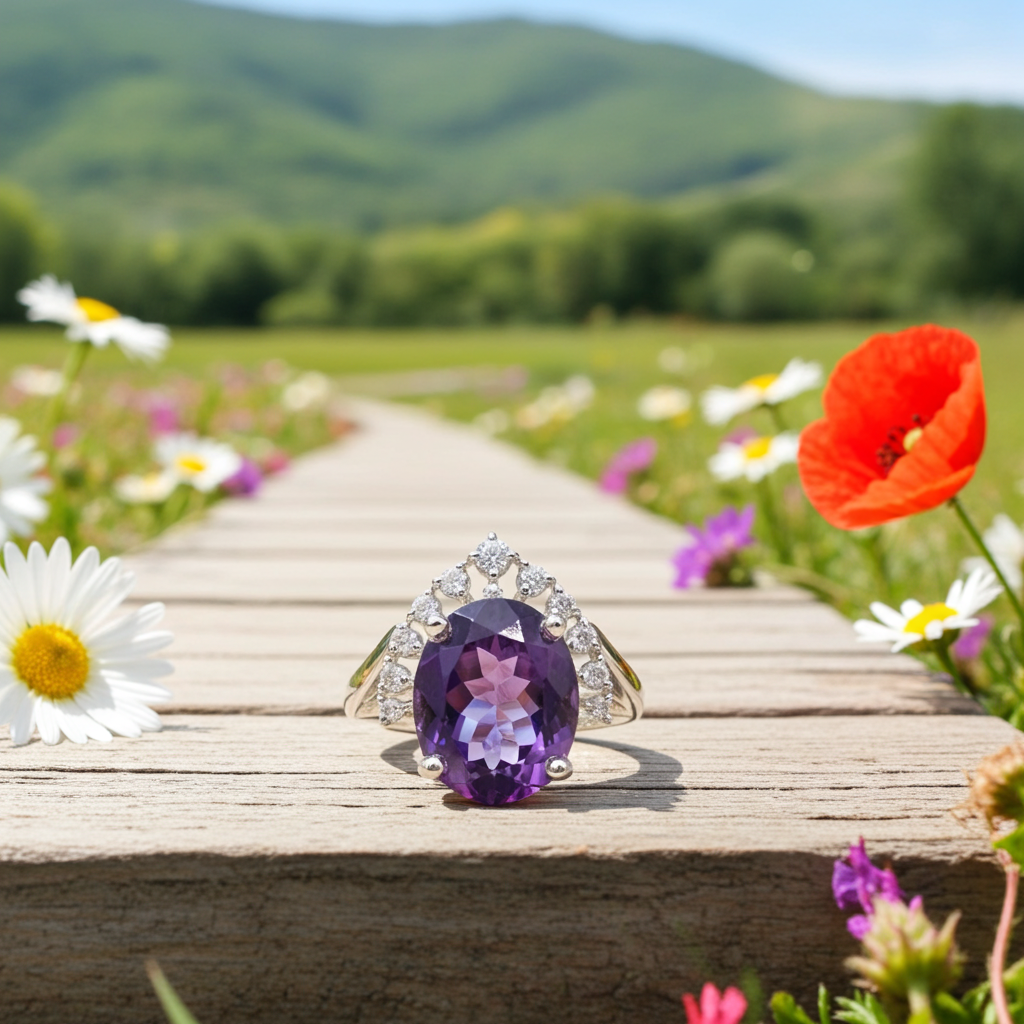 Amethyst and Zircons in 925 Silver
