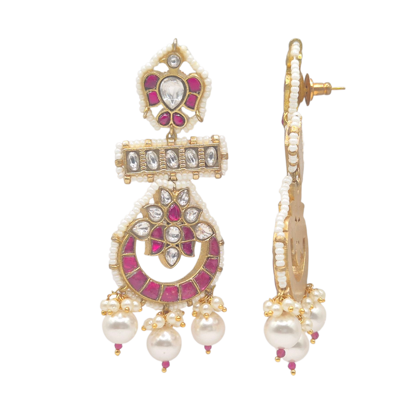 Kundan and seed pearls in a nature inspired design made in brass