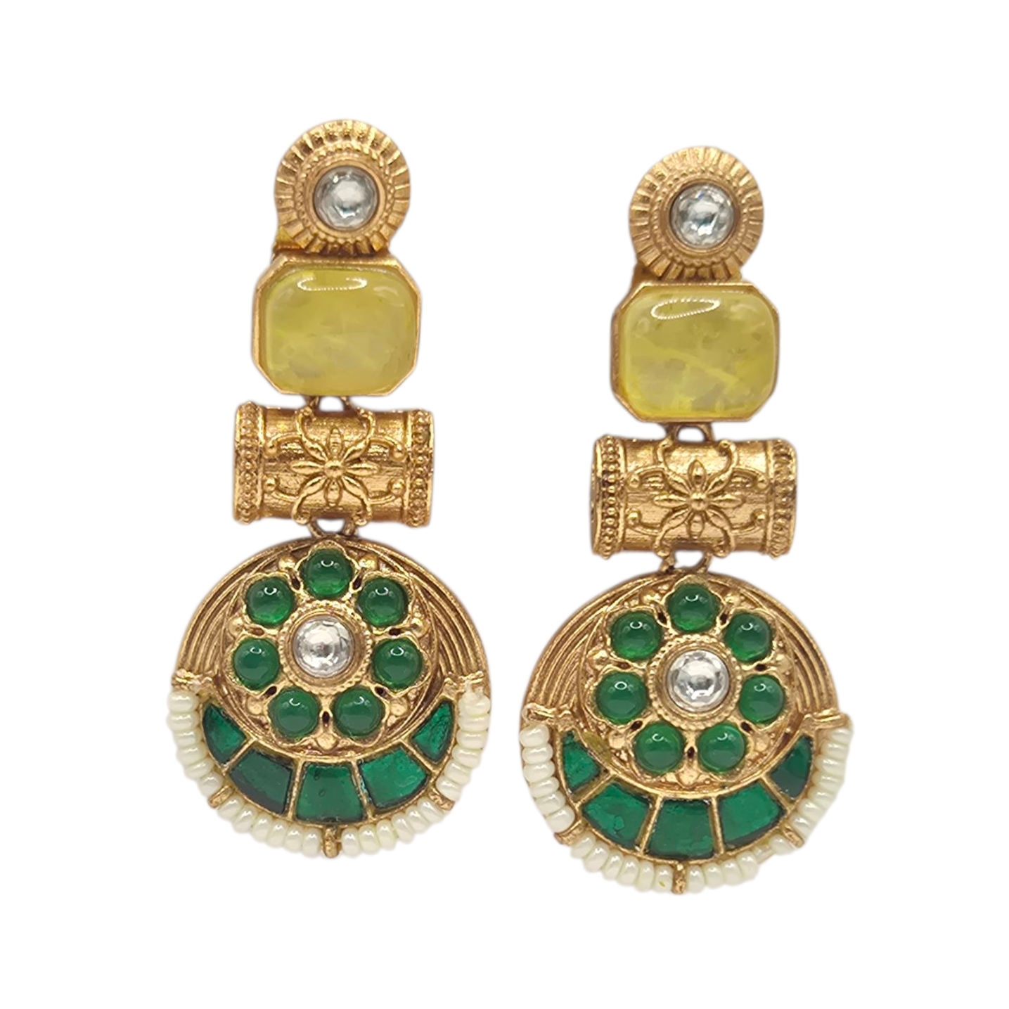 Yellow Rectangle and Green Kundan Circle Drum