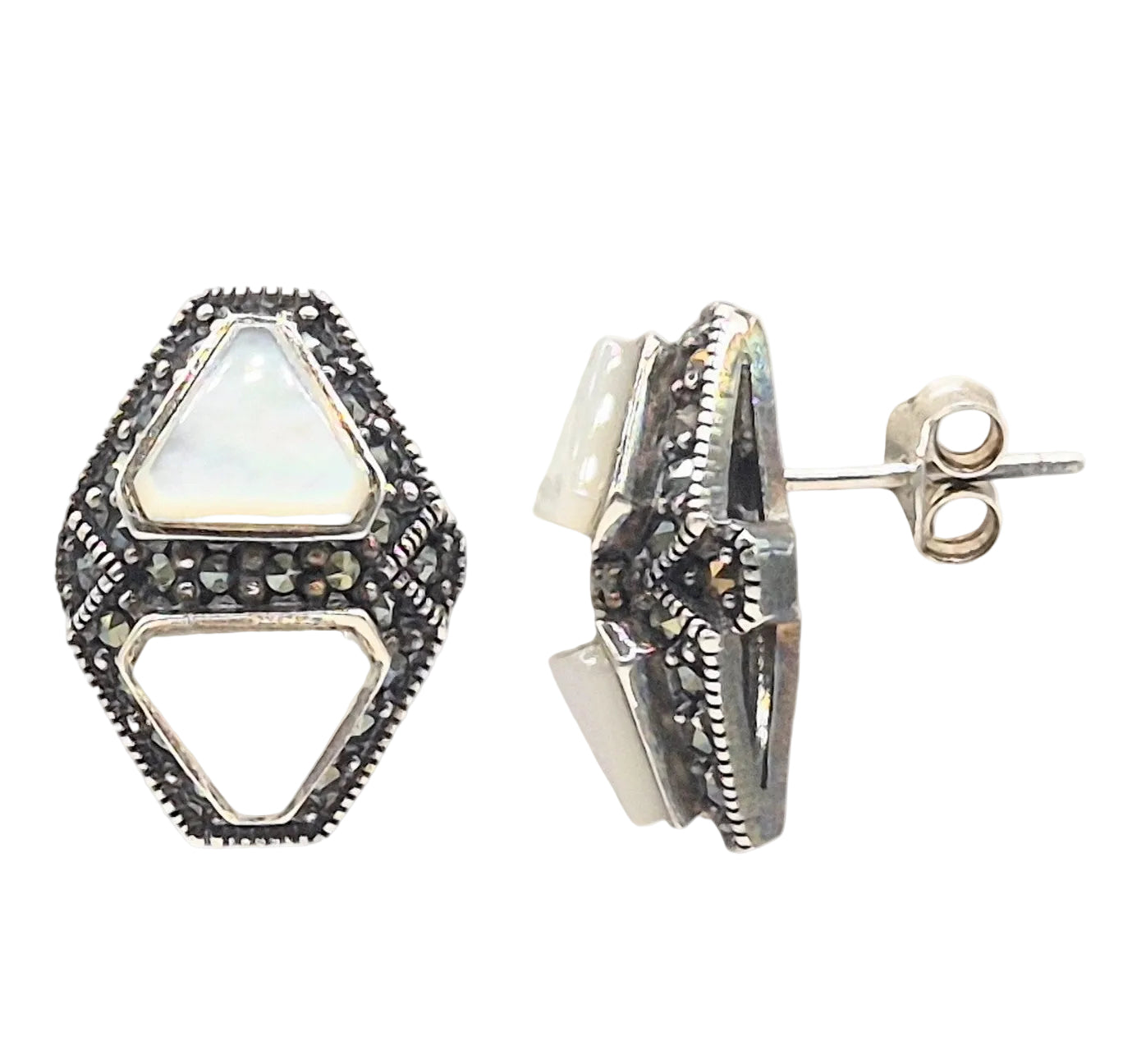 Mother of Pearl with marcasite design studs in 925 silver