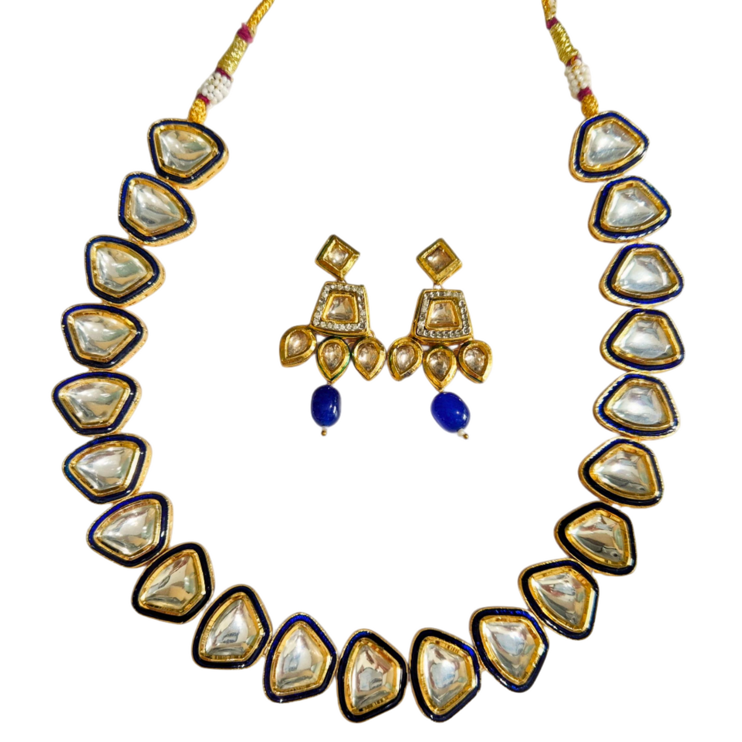 Kundan with blue enamel in brass
