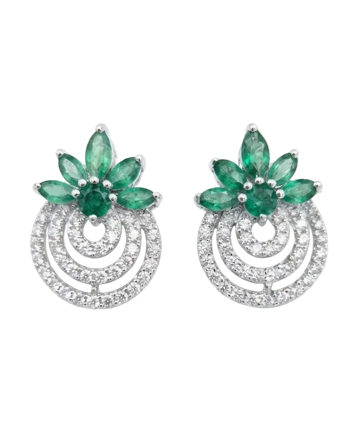 Emerald Marquise Lab Grown Diamond Eartops | 925 Sterling Silver Stud Earrings