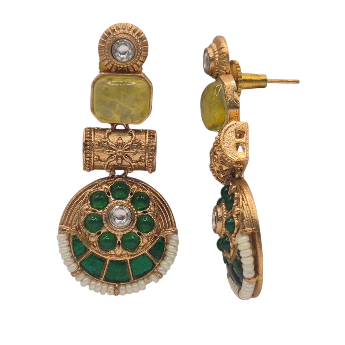 Yellow Rectangle and Green Kundan Circle Drum