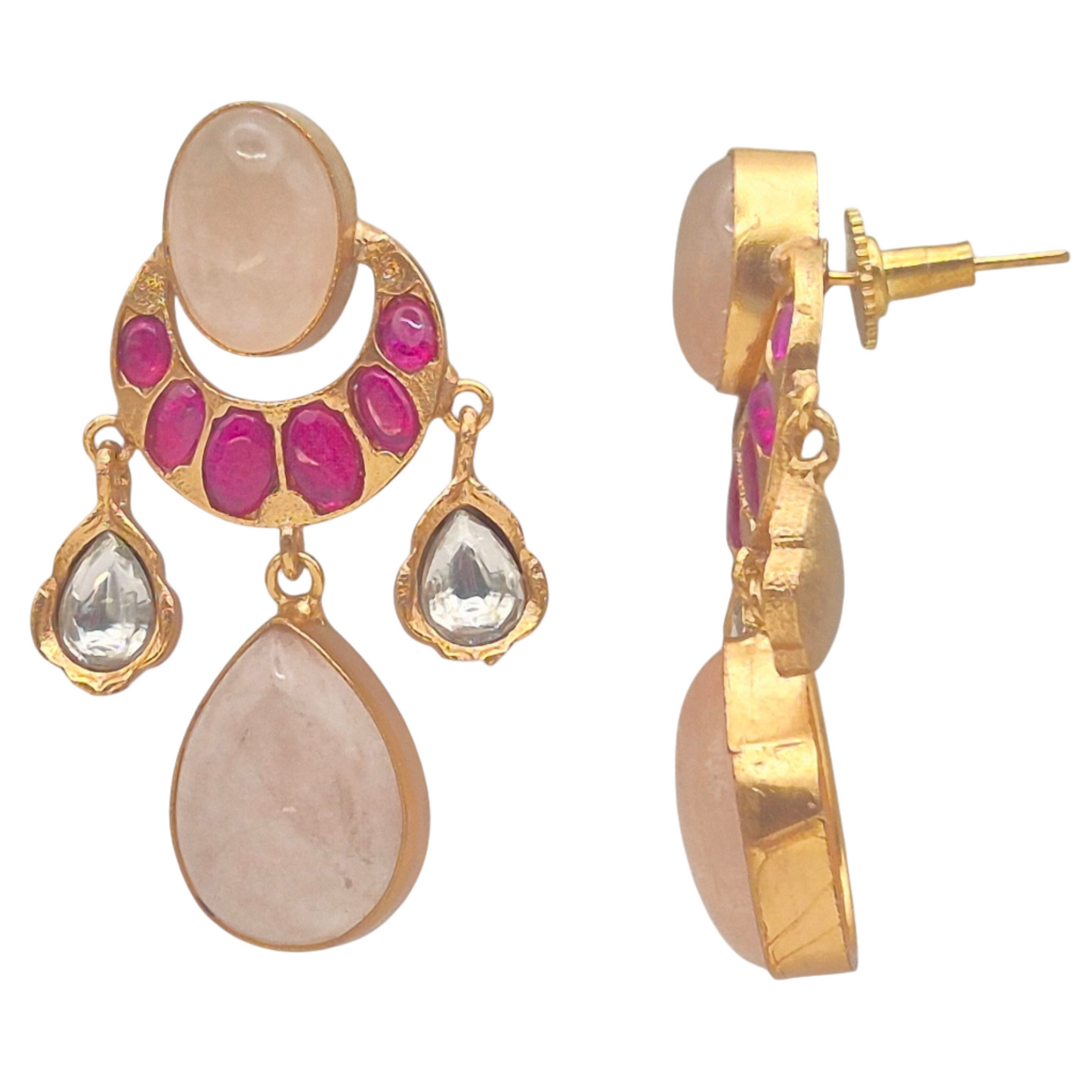 Rose Quartz set in brass in this beautiful art deco design
