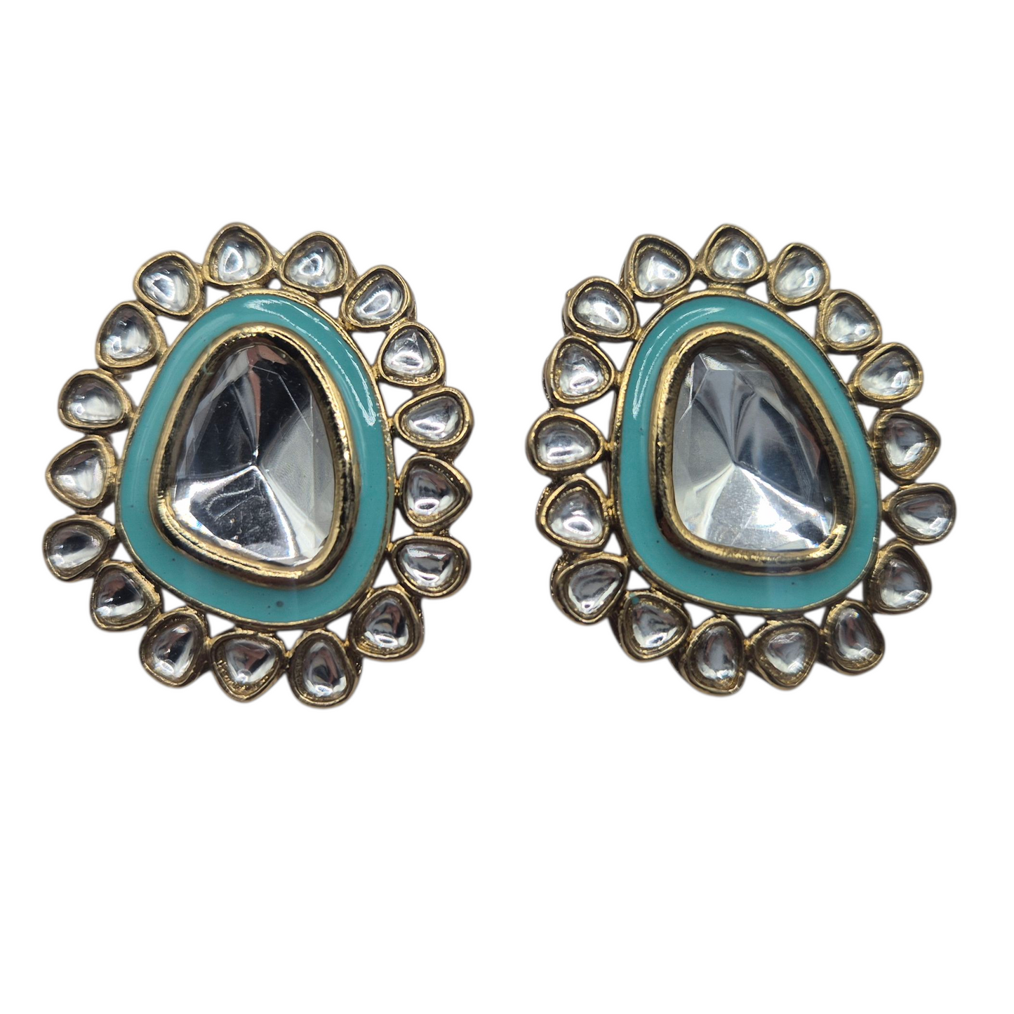 Mint green enamel with kundan in brass