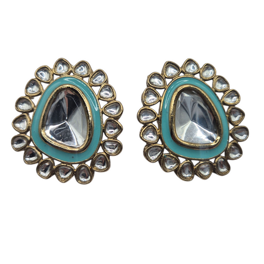 Mint green enamel with kundan in brass