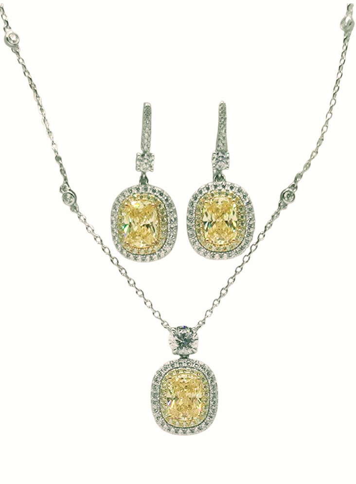 Yellow and white cubic zirconia set in silver