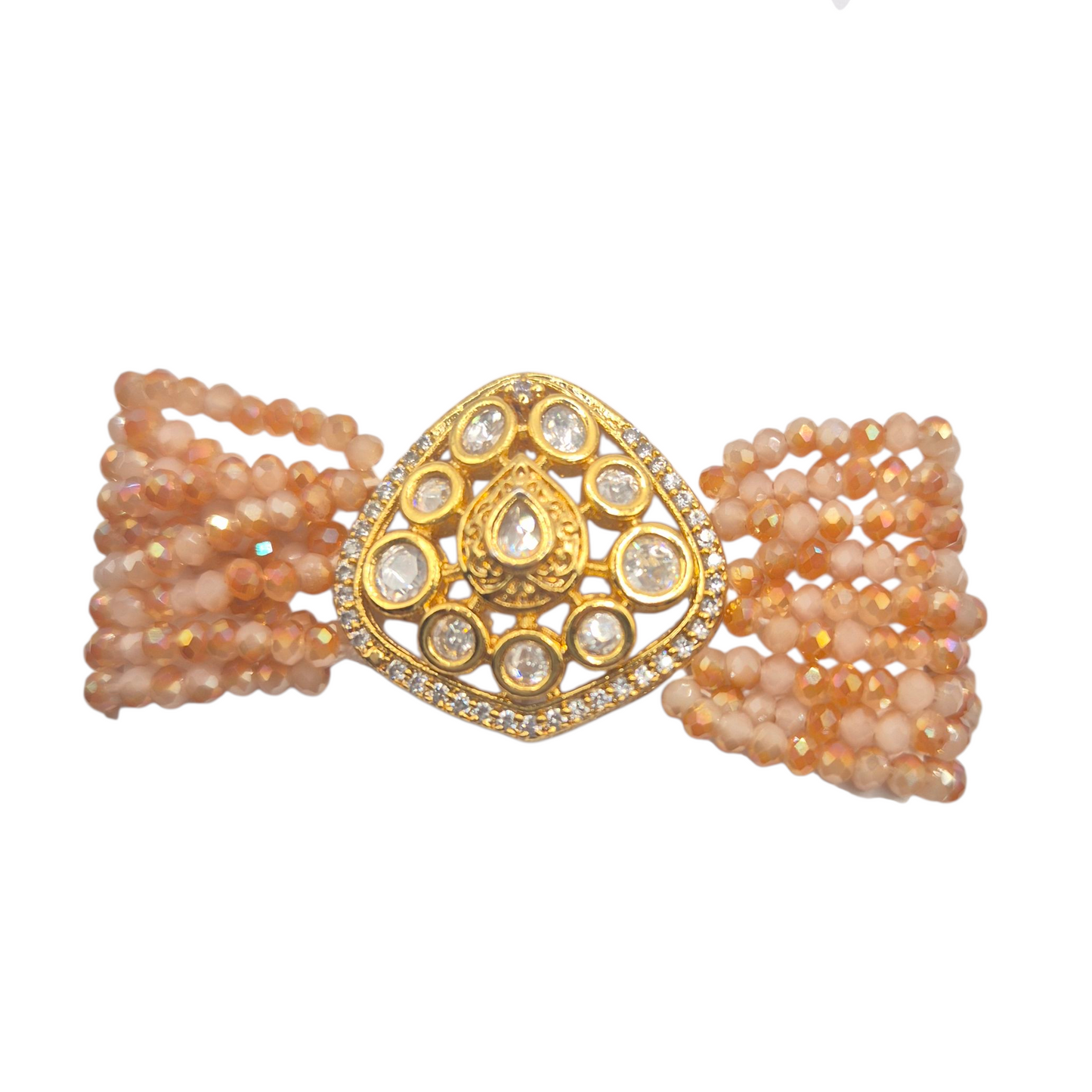 Kundan with Orange Quartz Beads Bracelet in Brass