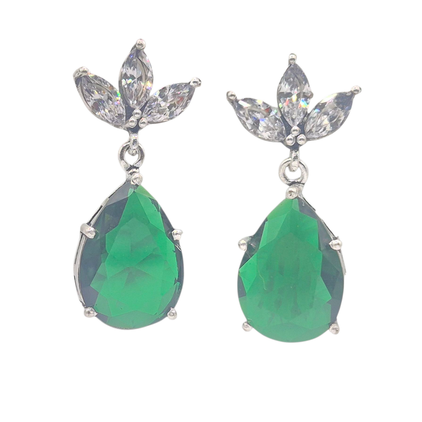 Emerald green and white quartz in brass