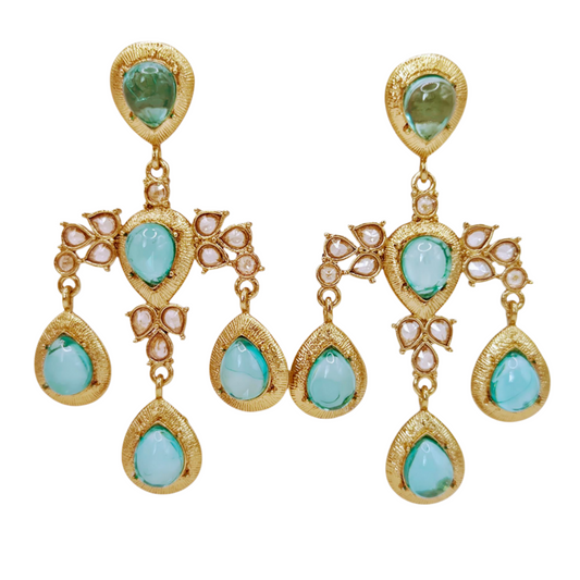 Sea Green Quartz with Smoky Quartz set in Brass