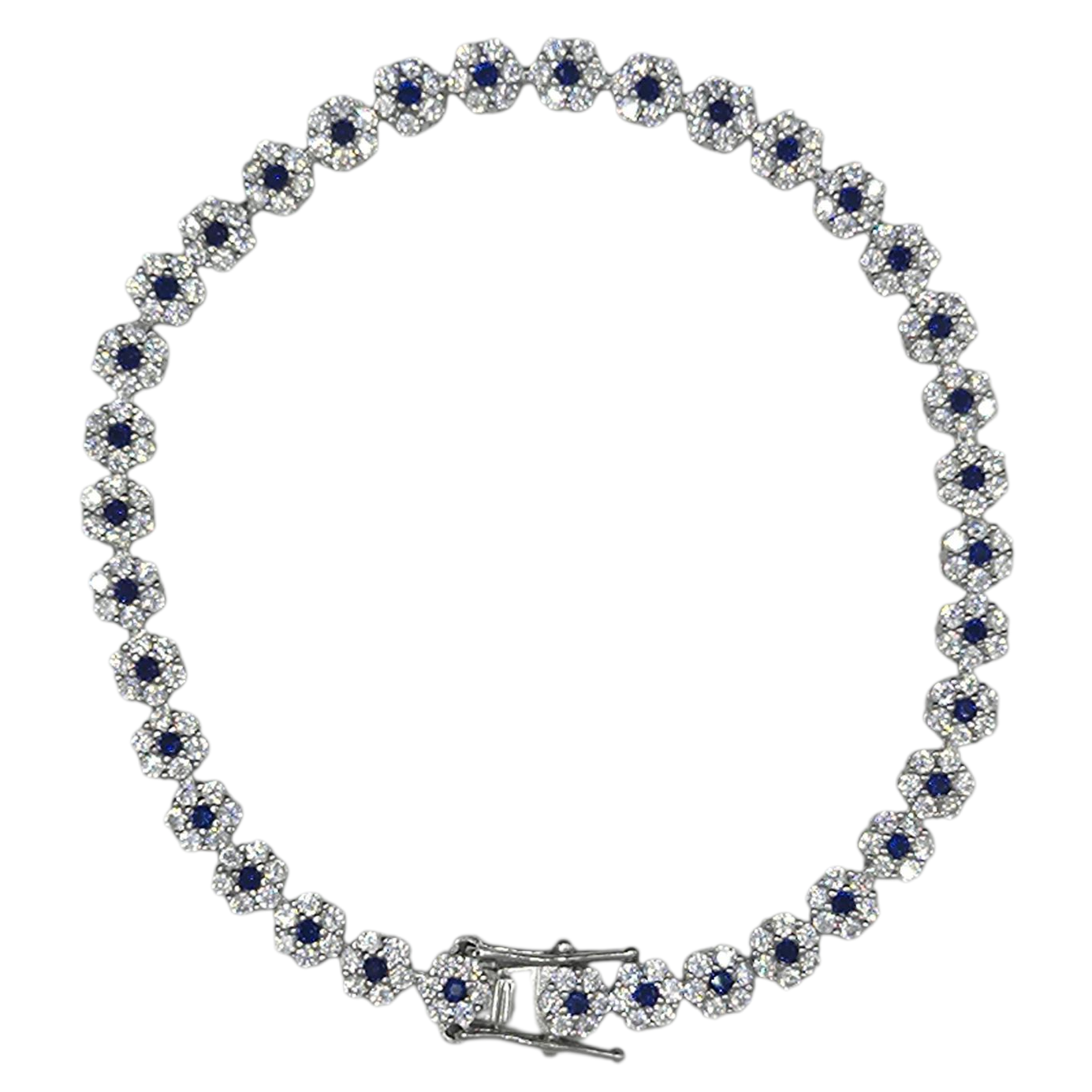 Silver bracelet with blue stones on a white background