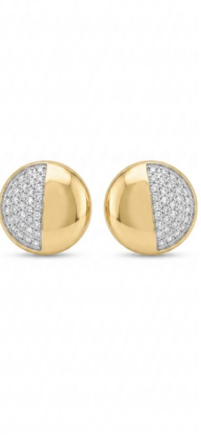 Half Diamond Studded Eartops with Gold Plating in 925 Sterling Silver | Lab Grown Diamond Earrings