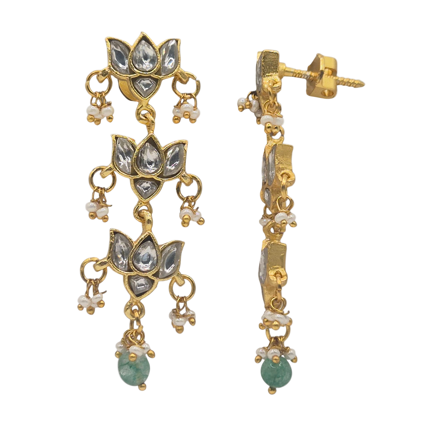 Kundan earrings in lotus made in Brass