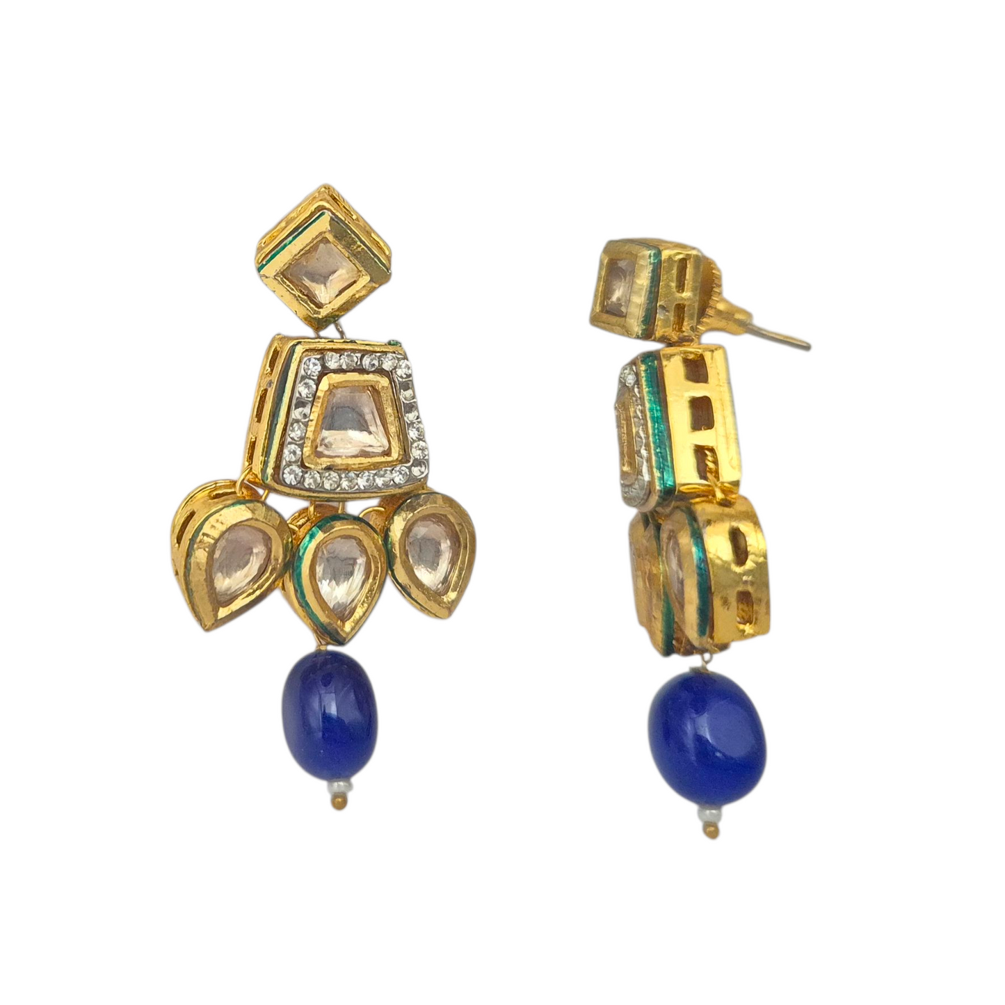 Kundan with blue enamel in brass