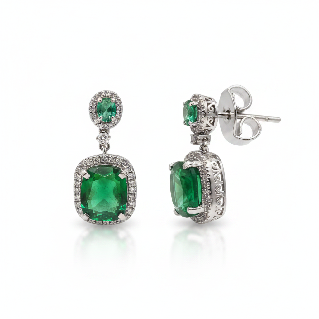 Green Hydro Lab Diamond Earrings | 925 Silver