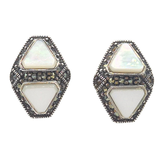 Mother of Pearl with marcasite design studs in 925 silver