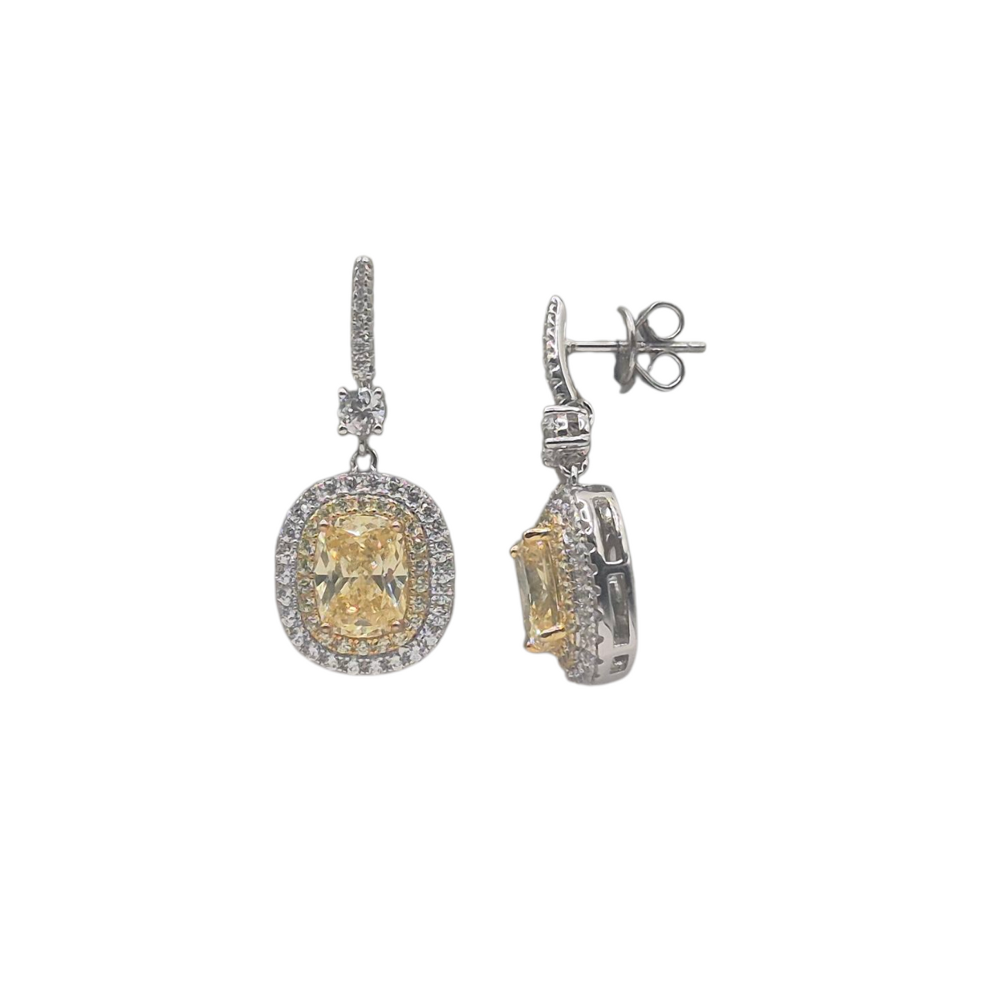 Yellow and white cubic zirconia set in silver