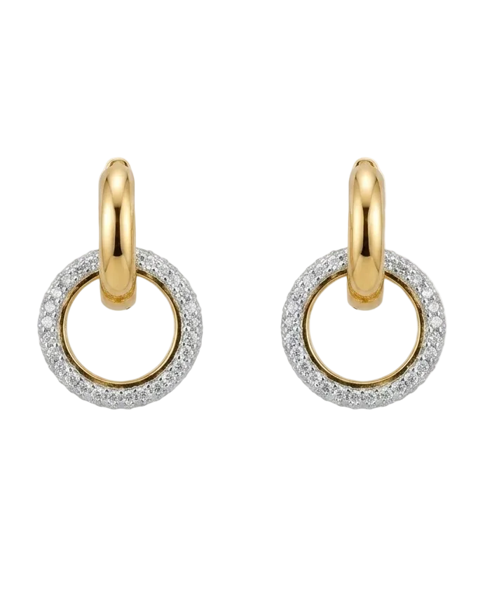 Yellow Gold Plated Double Ring Diamond Bali Earrings in 925 Sterling Silver | Lab Grown Diamond Hoops