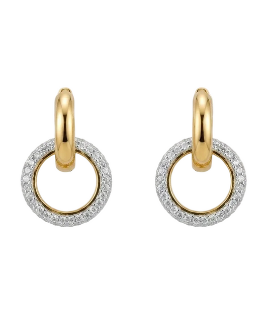 Yellow Gold Plated Double Ring Diamond Bali Earrings in 925 Sterling Silver | Lab Grown Diamond Hoops