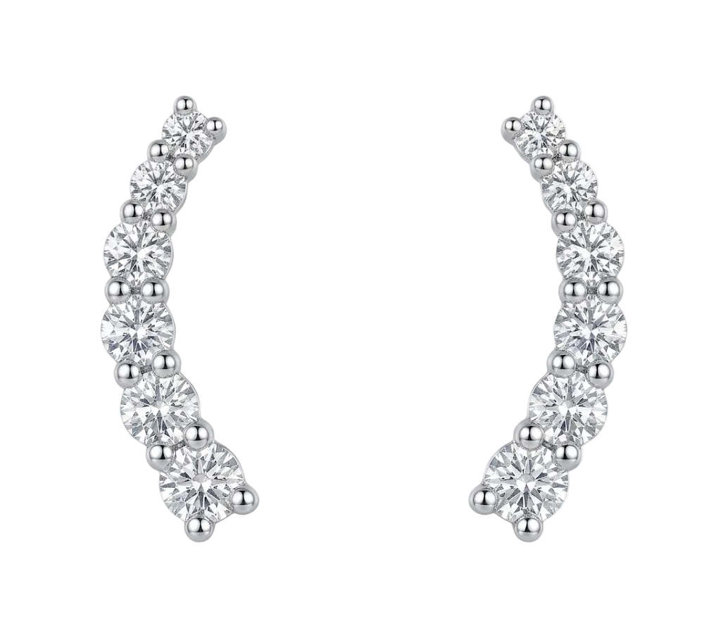 Graduating Lab Grown Diamond Curved Line Ear Cuffs in 925 Sterling Silver