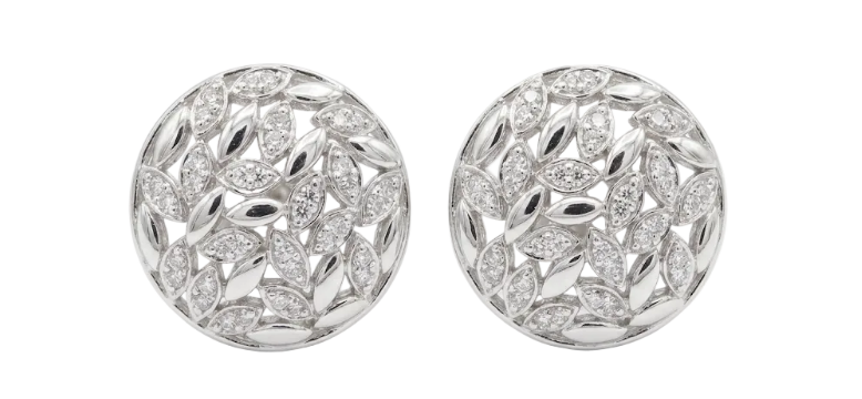 Leafy Eartop with Diamond Filling in 925 Silver