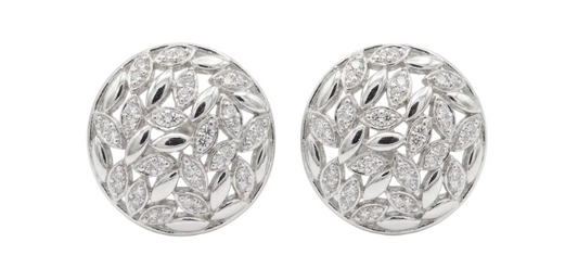 Leafy Eartop with Diamond Filling in 925 Silver