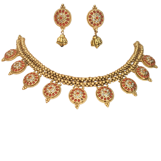 SET56 - Coral beads with kundan in brass