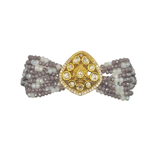 Purple Violet Czech Beads with Kundan in Brass