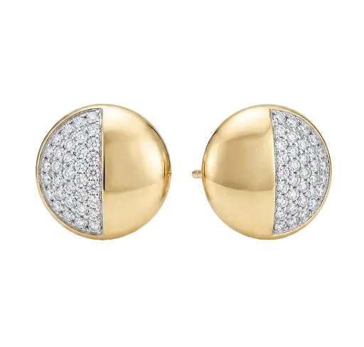 Half Diamond Studded Eartops with Gold Plating in 925 Sterling Silver | Lab Grown Diamond Earrings