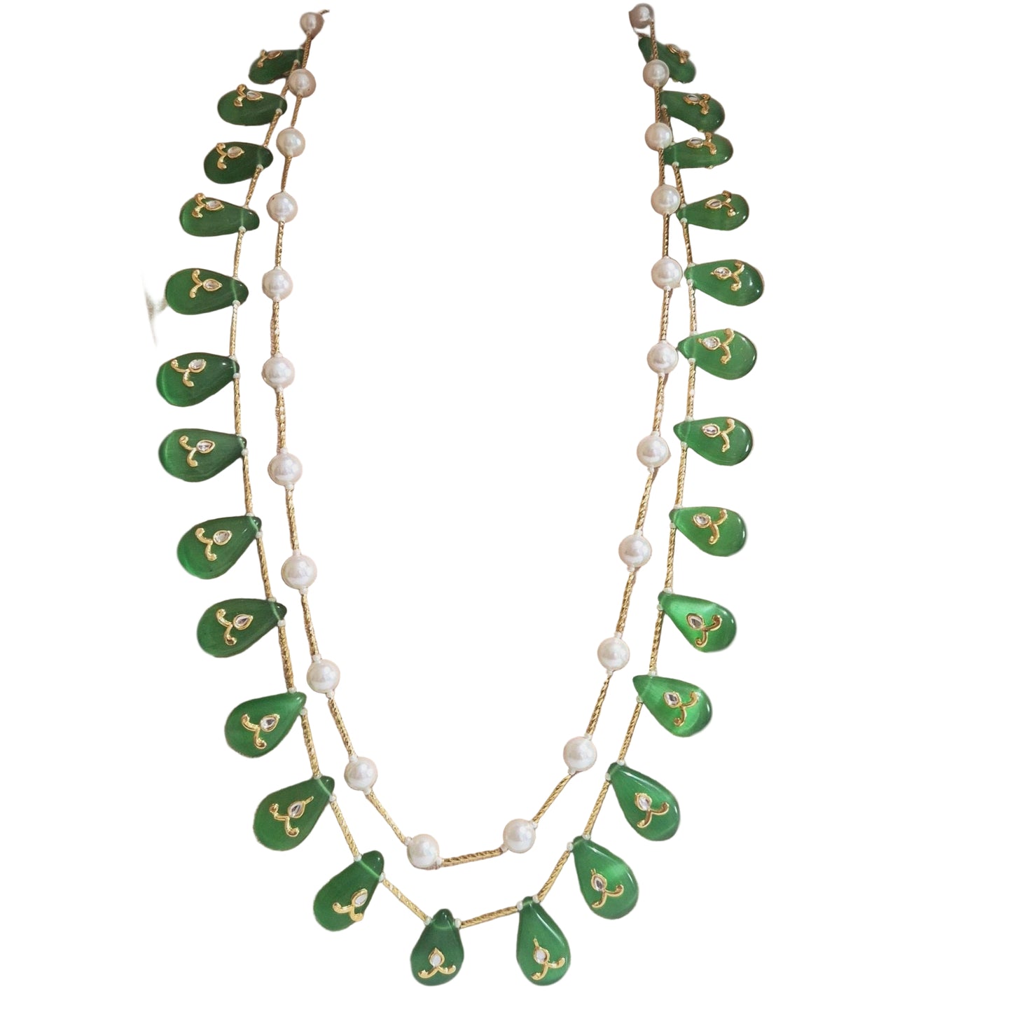 Green Agate necklace with kundan and pearls