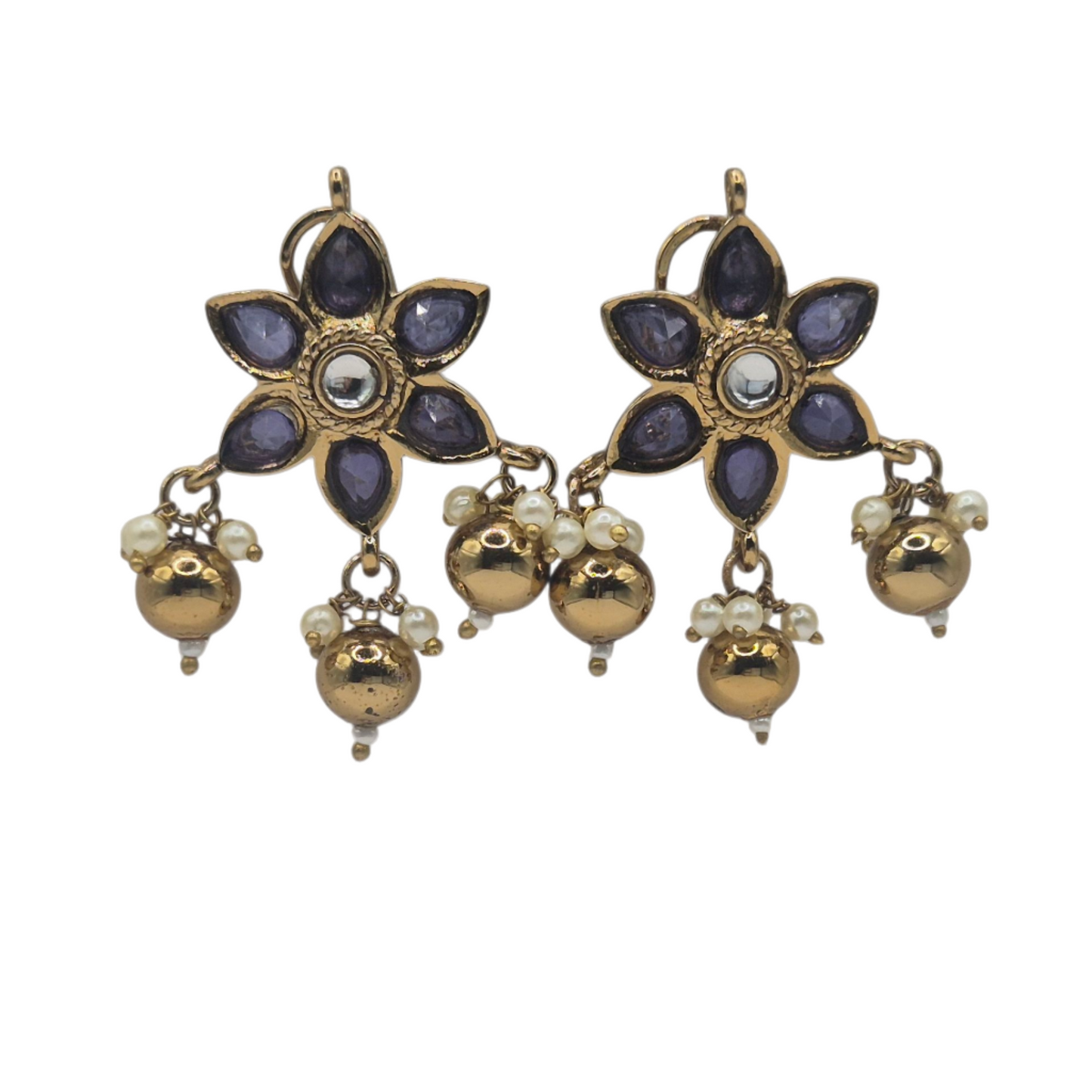 Purple quartz with kundan and pearl in brass