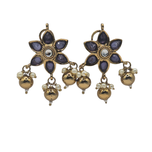 Purple quartz with kundan and pearl in brass