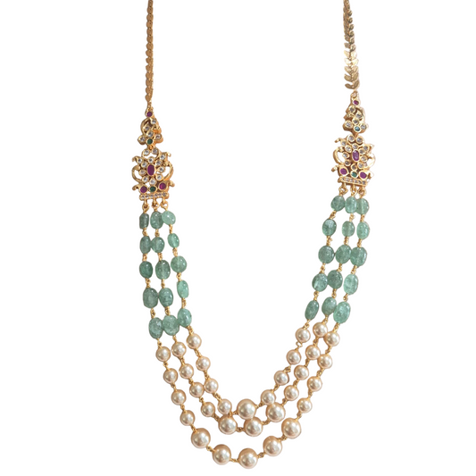 Pearls, jade and kundan in brass necklace