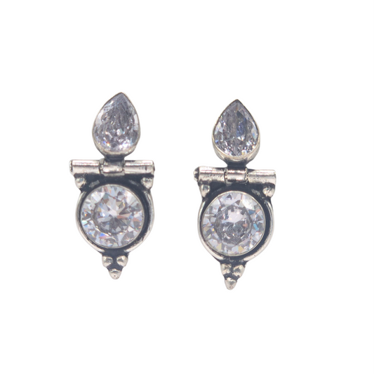White cubic zirconia studs in brass