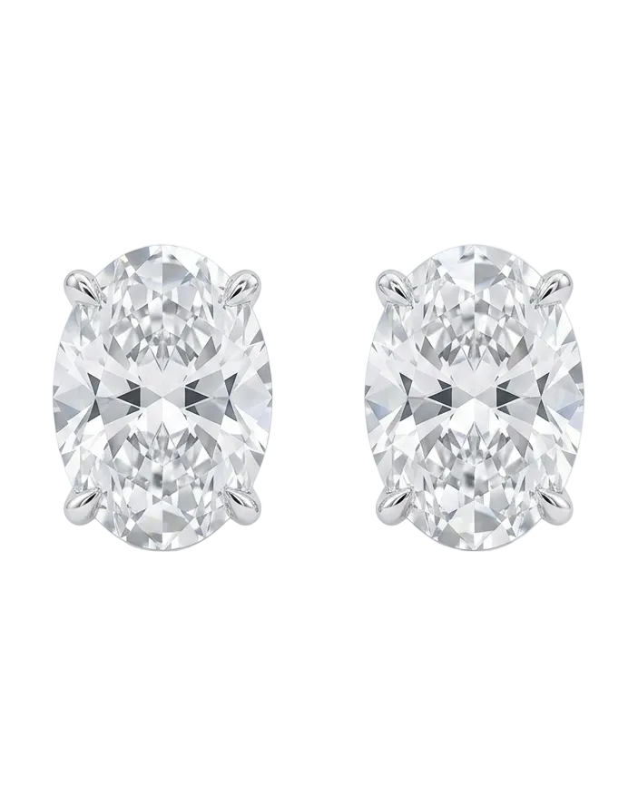 Solitaire Oval Stud Earrings in 925 Sterling Silver | Lab Grown Diamond Studs