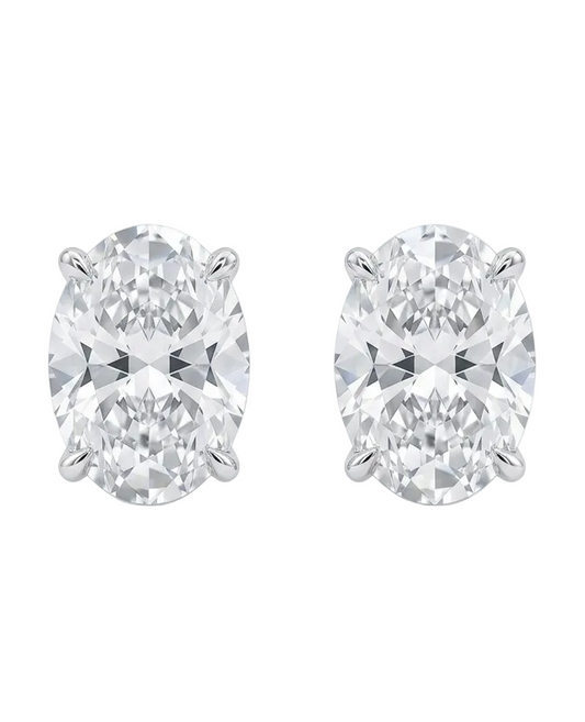 Solitaire Oval Stud Earrings in 925 Sterling Silver | Lab Grown Diamond Studs
