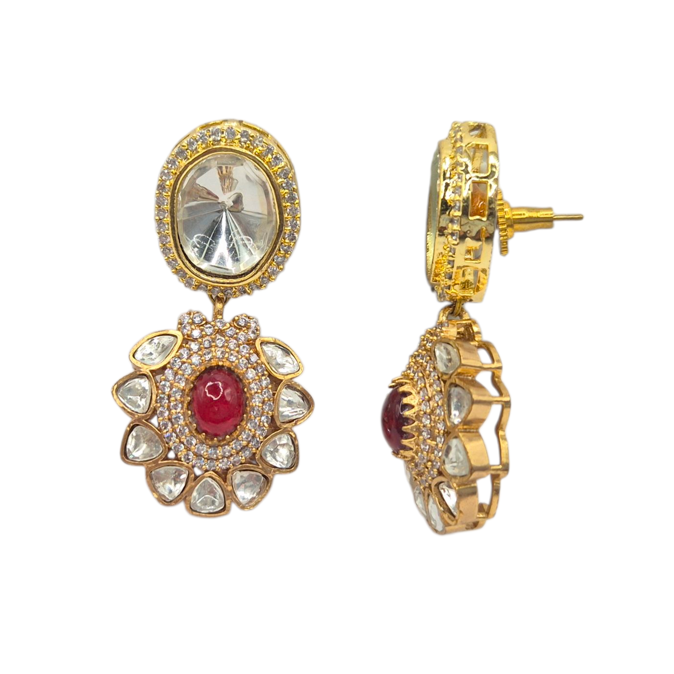 Maroon quartz with kundan and seed pearls in brass