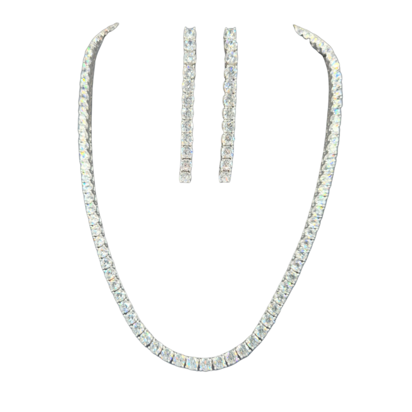 Cubic Zirconia Tennis Necklace and Earring Set in 925 Silver