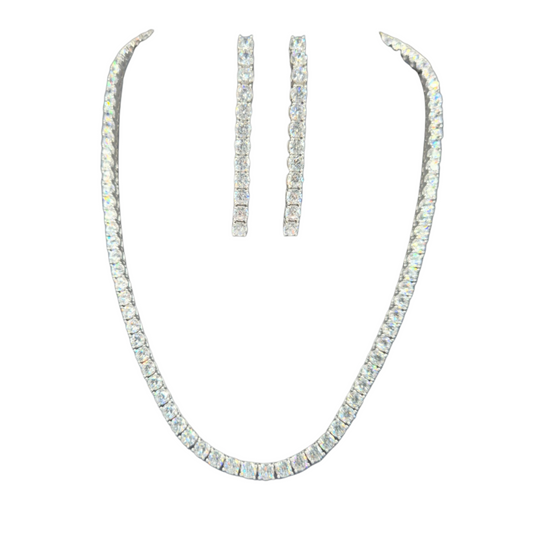Cubic Zirconia Tennis Necklace and Earring Set in 925 Silver
