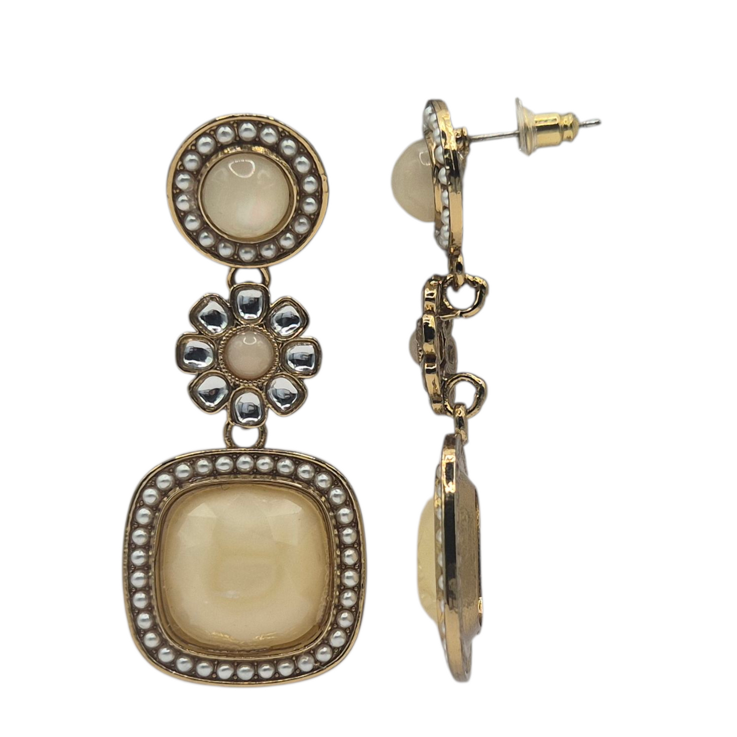 Lemon quartz with kundan in brass