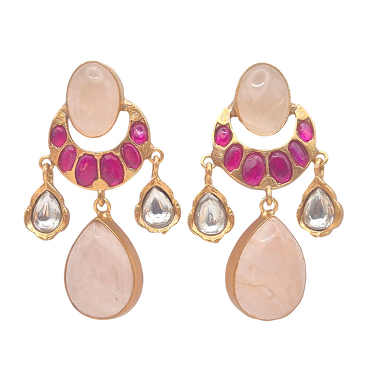 Rose Quartz set in brass in this beautiful art deco design