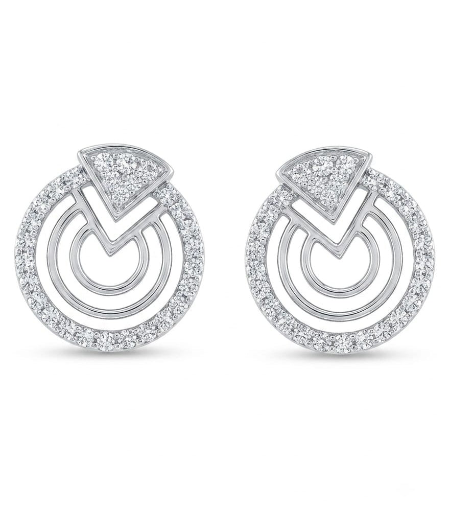 V Diamond Stud Earrings with Ring Setting in 925 Sterling Silver | Lab Grown Diamond Studs
