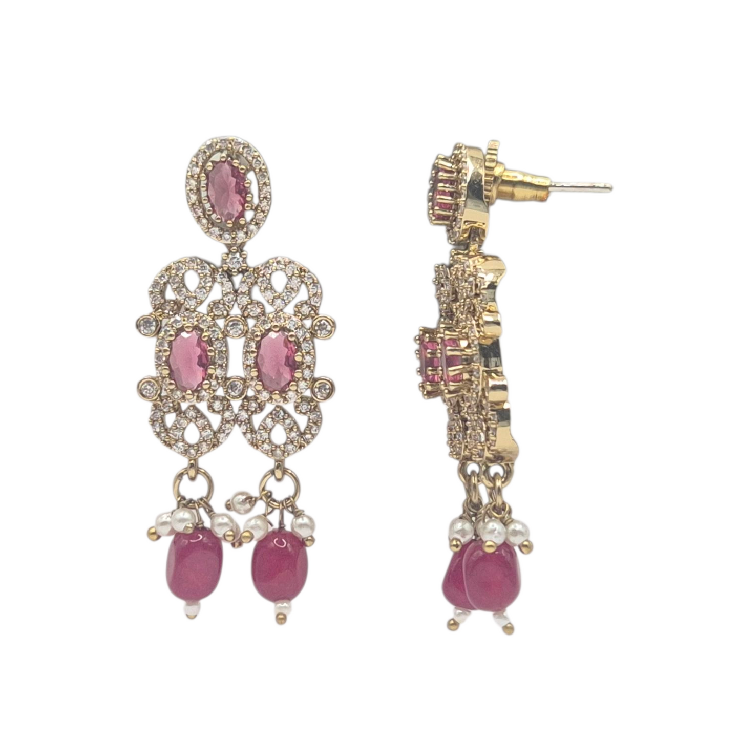 Red quartz chokur with cubic zirconia and pearls in brass