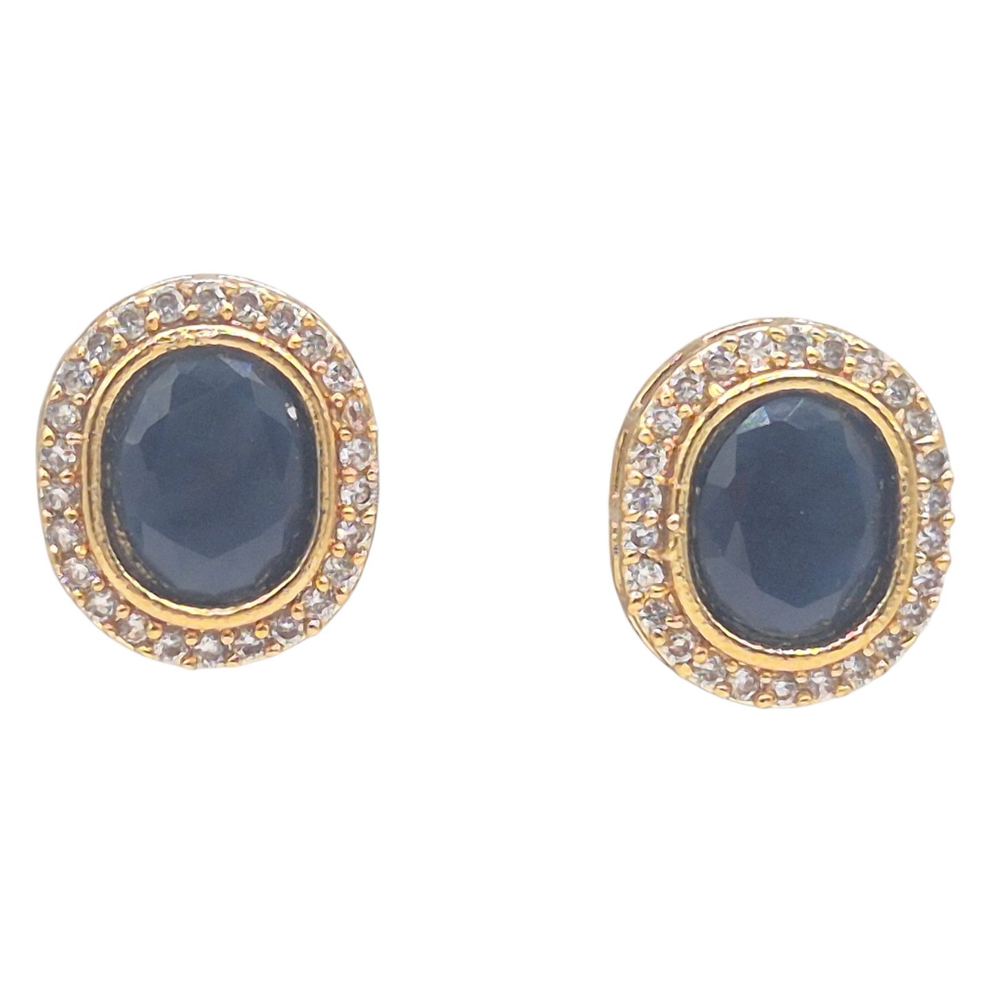 Black enamel and white kundan with CZ in double chain in brass