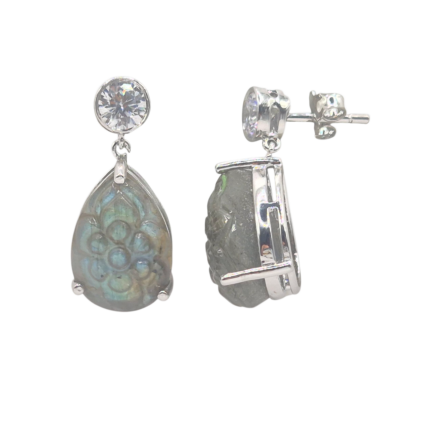 Labradorite Gemstone with Cubic Zirconia in Silver