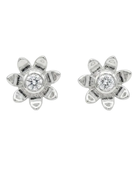 Flower Stud Earrings in 925 Sterling Silver with Lab Grown Diamonds | Floral Diamond Studs