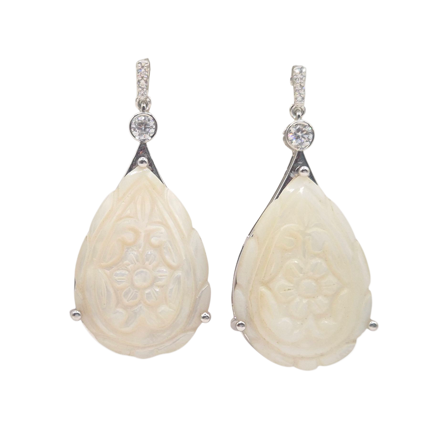 Mother of Pearl drop carved and set in silver